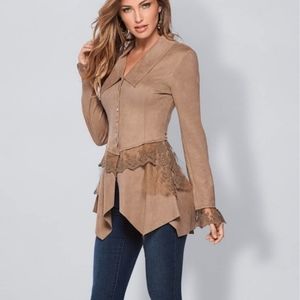 VENUS Faux Suede and Lace Jacket